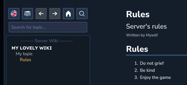 Screenshot of the rules topic