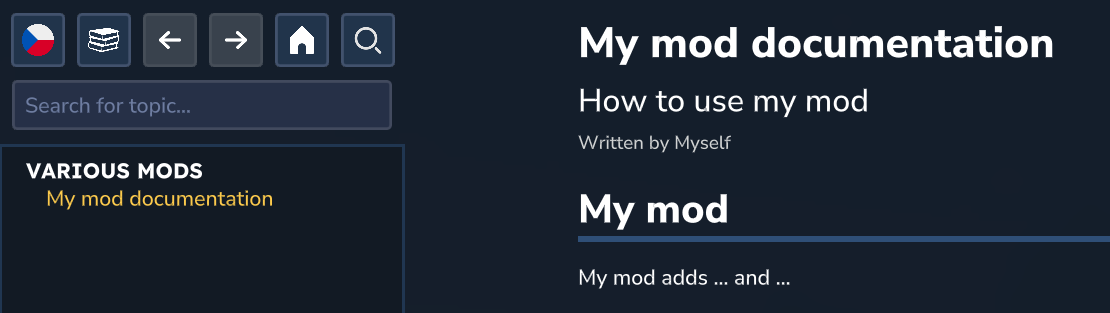 Screenshot of the various mod documentation