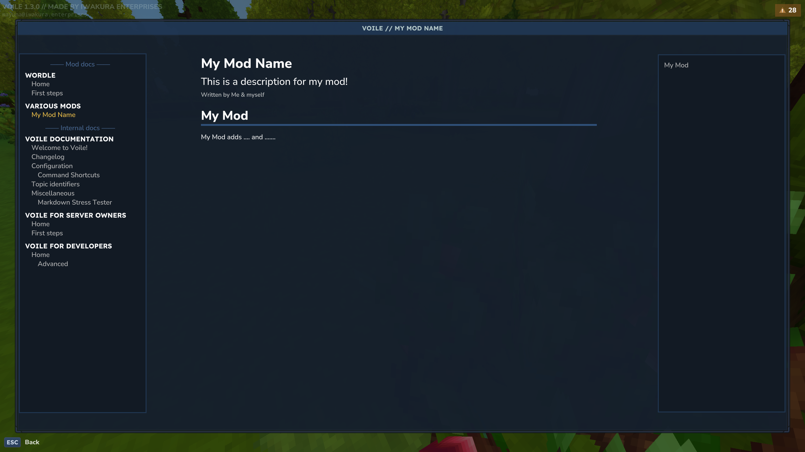 Voile Developer simple markdown