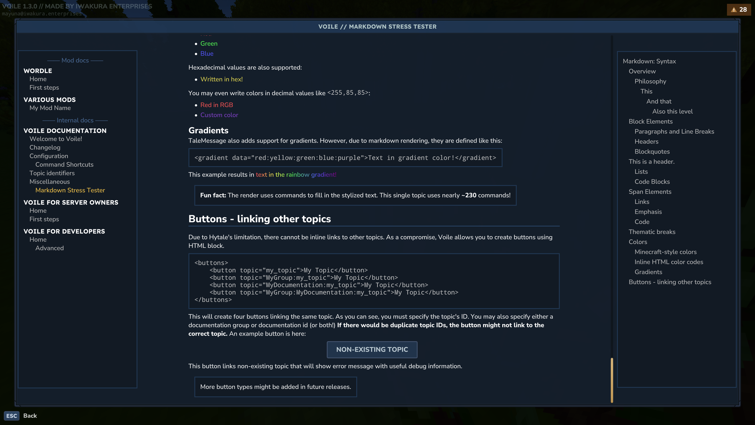 Voile formatting buttons